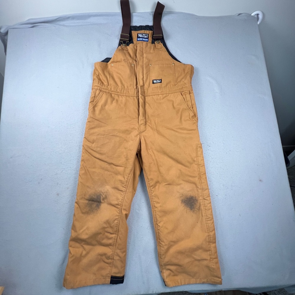 Walls Workwear Bib Overalls Mens XL Short Brown Insulated Canvas Duck Utility